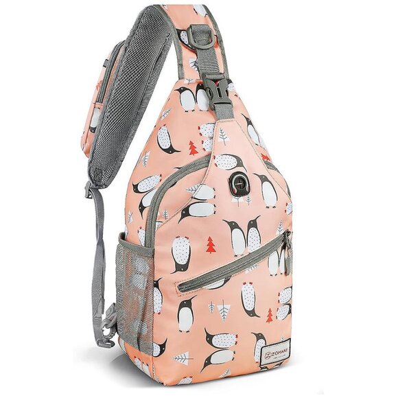 Sling Bag, Penguin Pink, Nylon, 5 Separate Compartments, 10" Penguin Pink - Picture 1 of 8